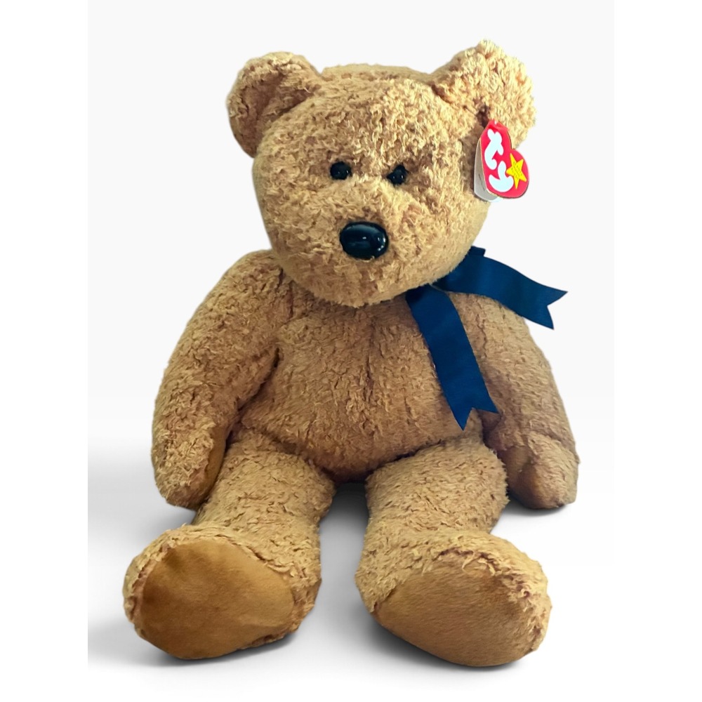 Ty Beanie Buddy Fuzz the Bear Tan Shaggy Plush 14" 1999 Excellent Condition